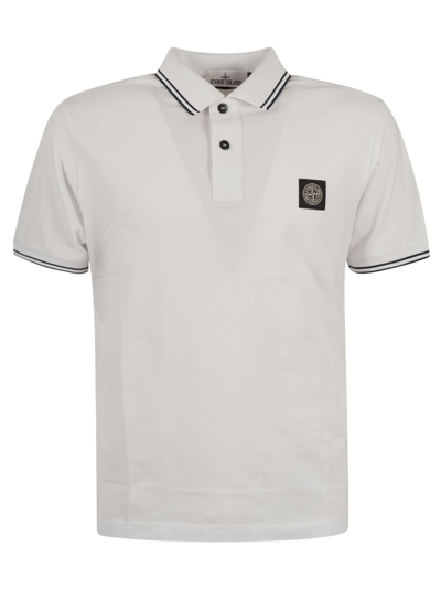 Shop Stone Island Logo Embroidered Polo Shirt In White