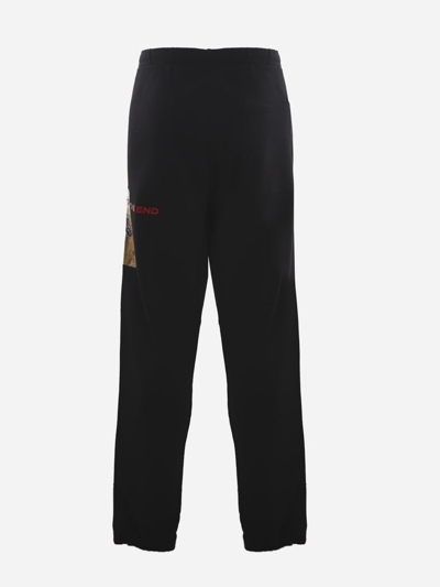 Shop Just Cavalli Cotton Trousers With Contrasting Graphic Print In Nero