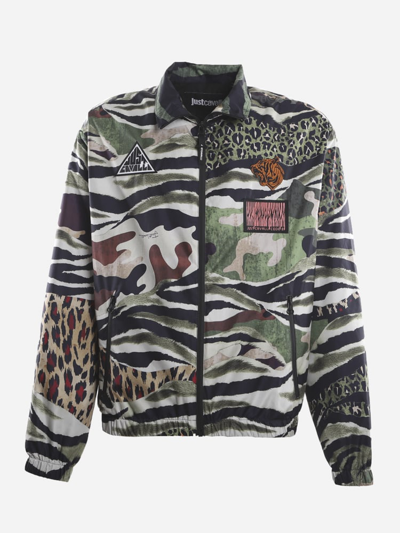 Shop Just Cavalli Technical Fabric Jacket With All-over Camouflage Print In Multicolor