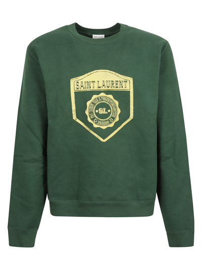 Shop Saint Laurent Logo Print Sweatshirt In Verde