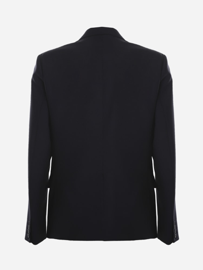 Shop Valentino Blazer In Wool And Mohair Blend With Optical V Print Detail In Blu