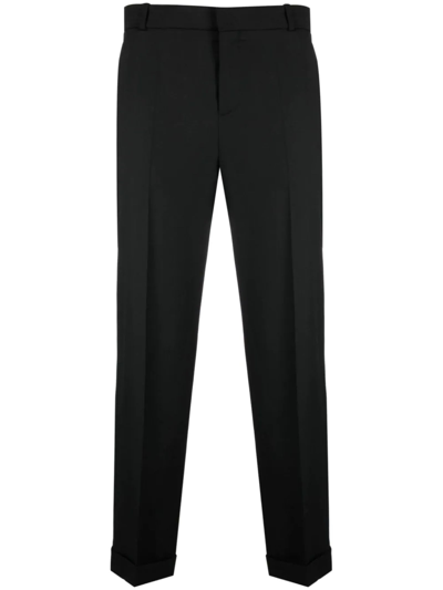 Shop Balmain Black Wool Blend Trousers In Noir