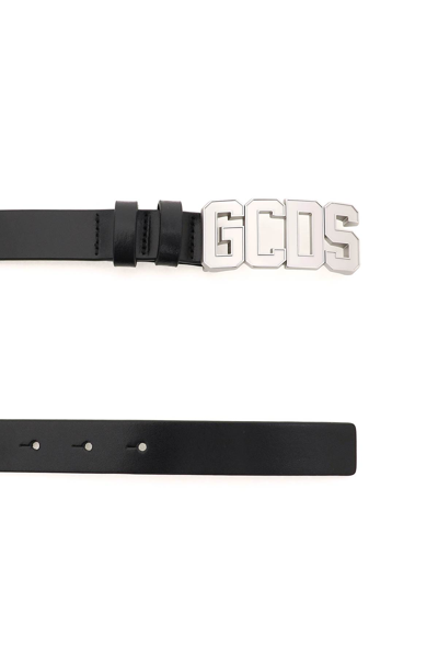 Shop Gcds Logo Buckle Leather Belt In Black