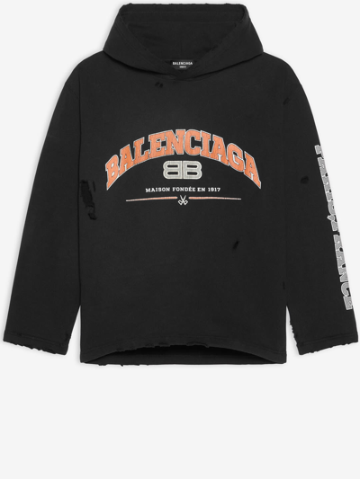 Shop Balenciaga Maison Cropped Hoodie In Black Orange White