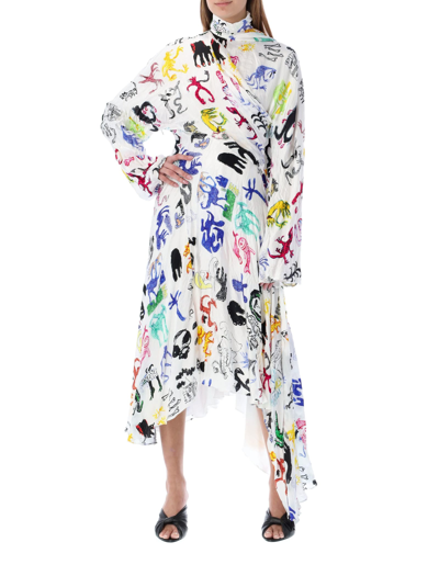 Shop Balenciaga Artist Doodles Twisted Flou Dress In White