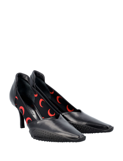 Shop Marine Serre Rubber-outsole Leather Pump In Black Red Moon
