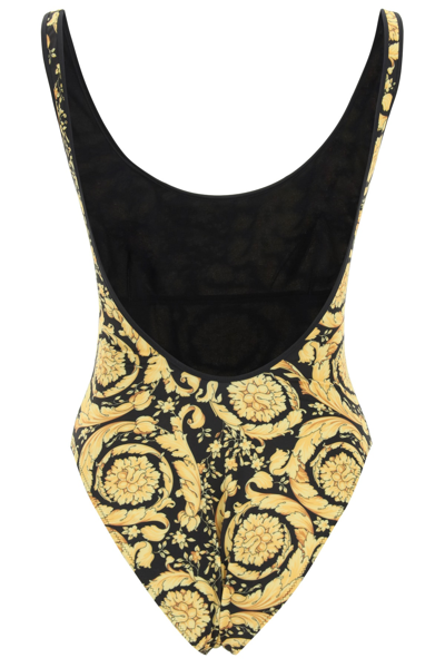 Shop Versace Barocco Print One Piece Swimsuit In Gold