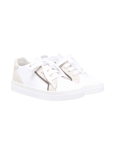 Shop Brunello Cucinelli Boy White Sneakers In Bianco