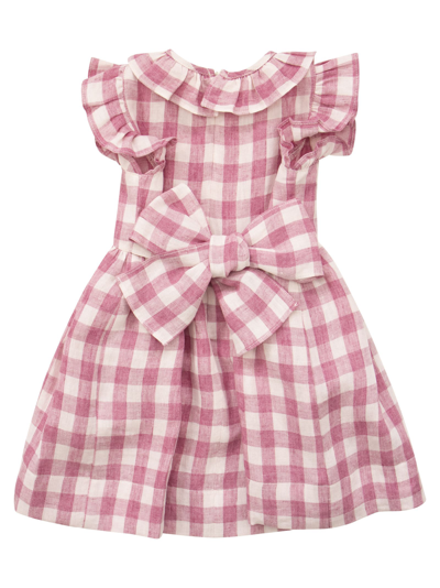 Shop Il Gufo Linen Checked Dress In Pink/white