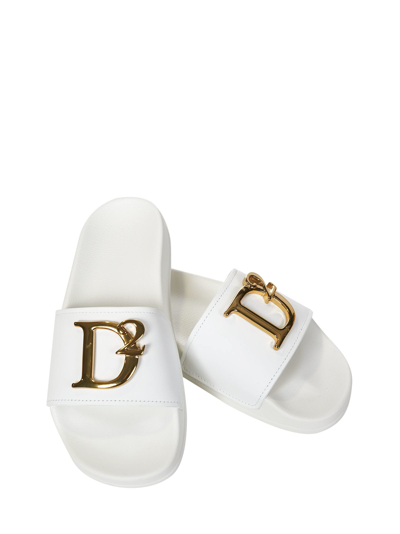 Dsquared2 10mm D2 Statement Leather Slides In White