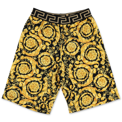 Shop Young Versace Shorts Stampa Barocca In Felpa Di Cotone In Nero/oro