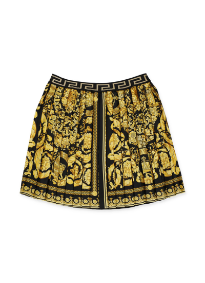 Shop Young Versace Barocco Kids Pleated Skirt In Nero/oro