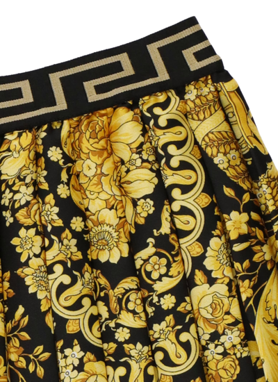 Shop Young Versace Barocco Kids Pleated Skirt In Nero/oro