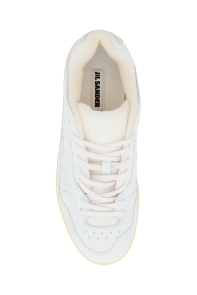 Jil Sander White Leather And Fabric Sneakers In Neutral