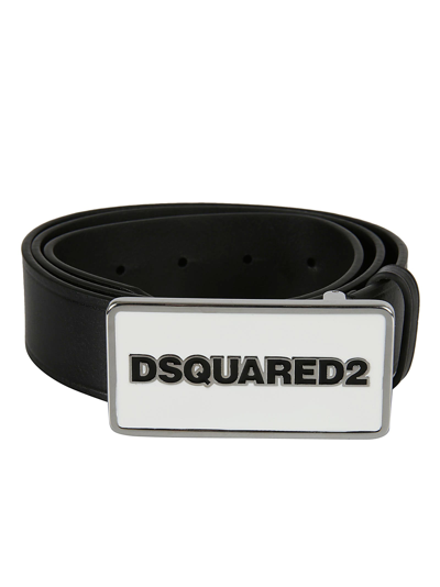 Shop Dsquared2 Logo Buckle Belt In Nero Bianco