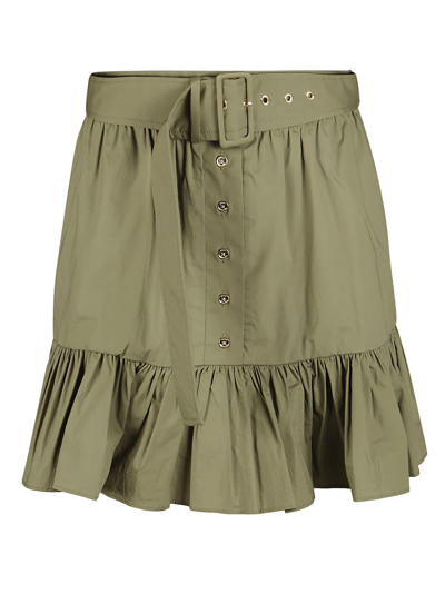 Shop Michael Kors Belt Dust Ruffle Mini Skirt In Smoky Olive