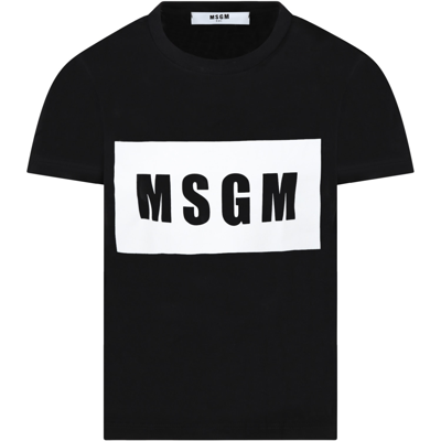 Shop Msgm Black T-shirt For Kids With Logo In Nero