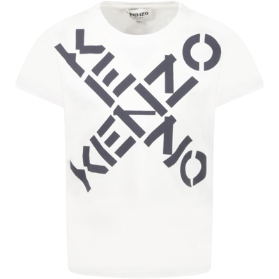 Shop Kenzo White T-shirt For Kids With Logos In Ecru