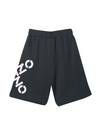Shop Kenzo Black Bermuda Shorts With White Print In Antracite