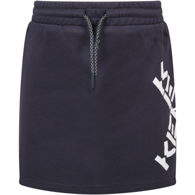Shop Kenzo Grey Skirt For Girl With Logos In Antracite