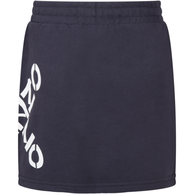 Shop Kenzo Grey Skirt For Girl With Logos In Antracite