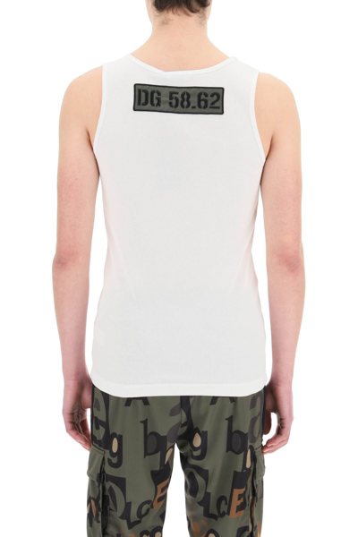Shop Dolce & Gabbana Tank Top With Logo Patch In Bianco Ottico