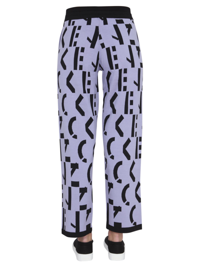 Shop Kenzo Jogging Pants With Monogram Inlay In Bleu Lavande
