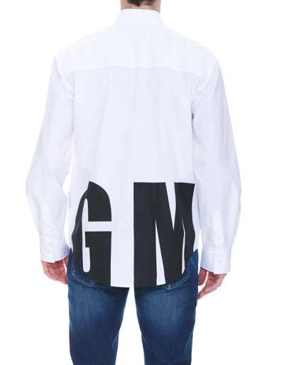 Shop Msgm Poplin Shirt With Maxi Logo In Optical White