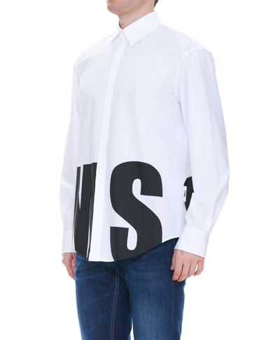 Shop Msgm Poplin Shirt With Maxi Logo In Optical White