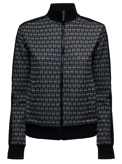 Shop Michael Michael Kors Black Recycled Fabric Sweatshirt With Allover Logo Print