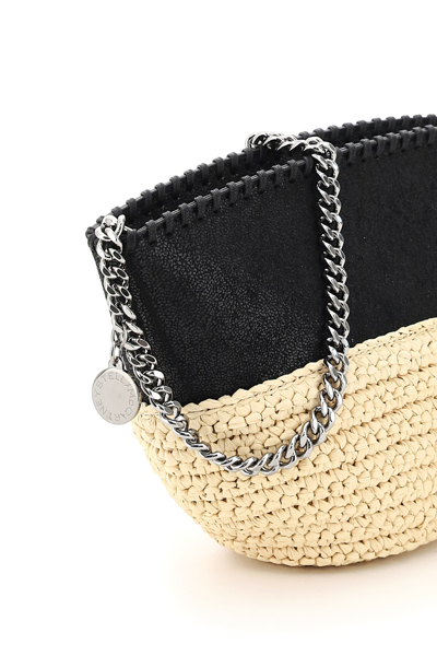 Shop Stella Mccartney Faux Leather And Raffia Mini Bag With Chain In Black