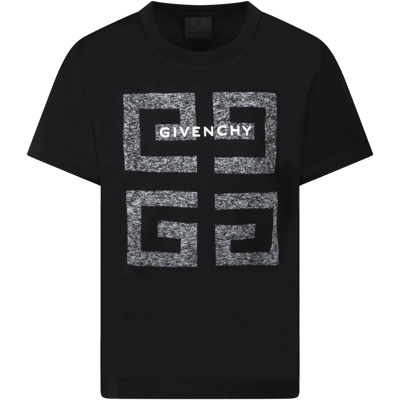 Shop Givenchy Black T-shirt For Boy With White And Gray Logo In Nero.