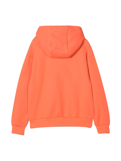 Shop Kenzo Orange Boy Sweatshirt With Logo Print On The Front, Hood, Long Sleeves, Elasticated Cuffs And Elasti In Arancione