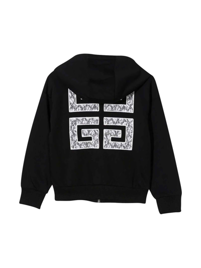 Shop Givenchy Black Sweatshirt With Print , Zip And Hood In Nero