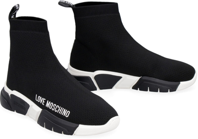 Shop Love Moschino Knitted Sock-sneakers In Nero