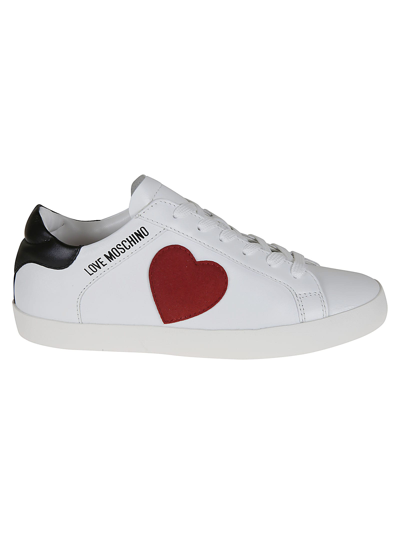 Shop Love Moschino Heart Patched Logo Sneakers In Bi+ne/cr.rosso