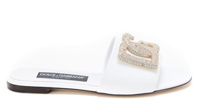 Dolce & Gabbana Crystal-embellished Dg Logo Leather Sandals In Bianco |  ModeSens