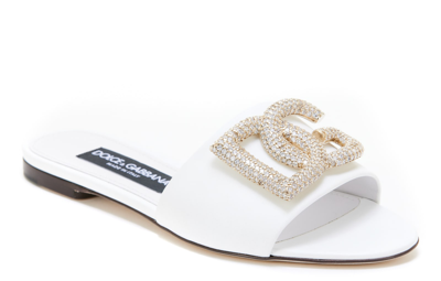 Shop Dolce & Gabbana Logo Slide Sandals In Bianco