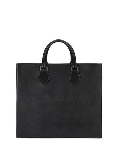 Shop Dolce & Gabbana Edge Leather Handbag With Logo In Nero