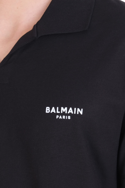 Shop Balmain Polo In Black Cotton