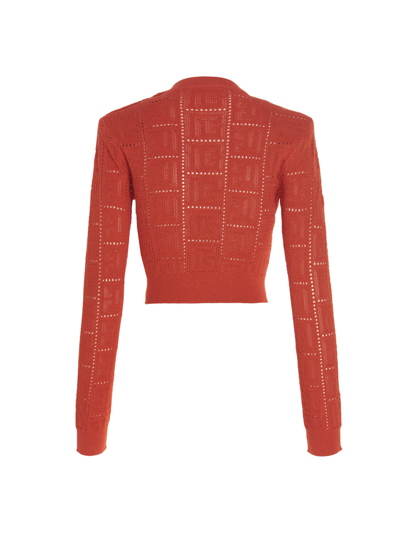 Shop Balmain Monogram Sweater In Orange