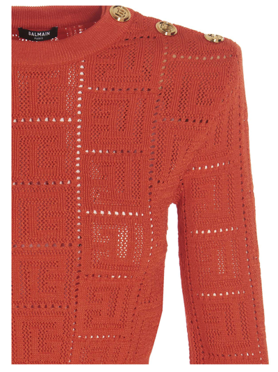 Shop Balmain Monogram Sweater In Orange