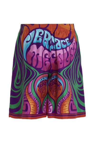 Shop Versace Medusa Music Bermuda Shorts In Multicolor
