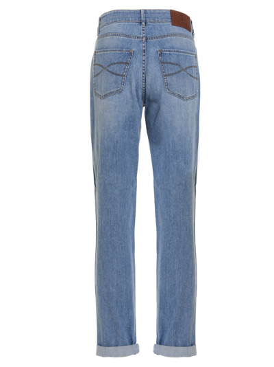 Shop Brunello Cucinelli Embroidered Logo Jeans In Light Blue