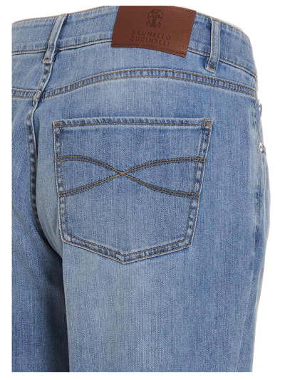 Shop Brunello Cucinelli Embroidered Logo Jeans In Light Blue