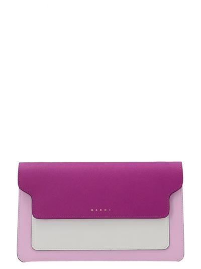 Shop Marni Compact 3 Pouch W/strap Crossbody Bag In Purple