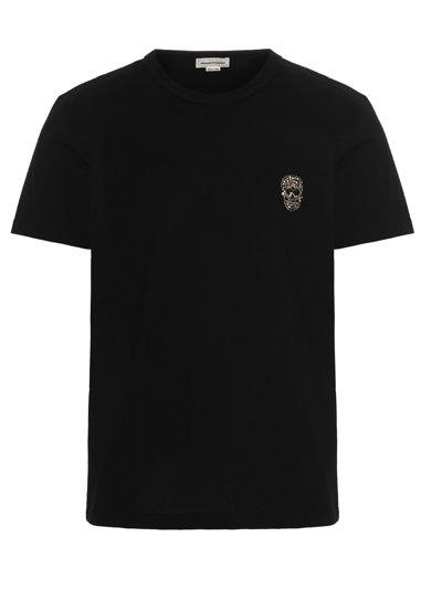 Shop Alexander Mcqueen Jewel Skull Logo T-shirt In Black