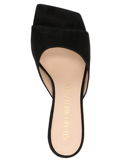Stuart Weitzman Suede Square-toe Mules In Black