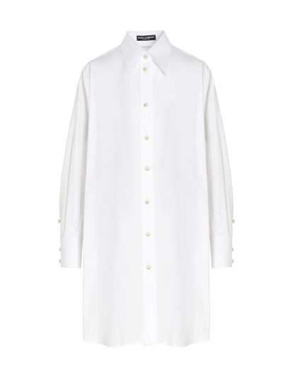 Shop Dolce & Gabbana Lace Insert Poplin Shirt In White