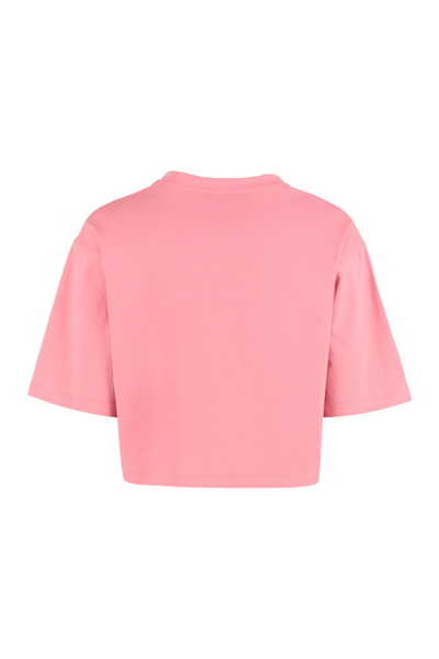 Shop Balmain Logo Detail Cropped T-shirt In Rosa/bianco